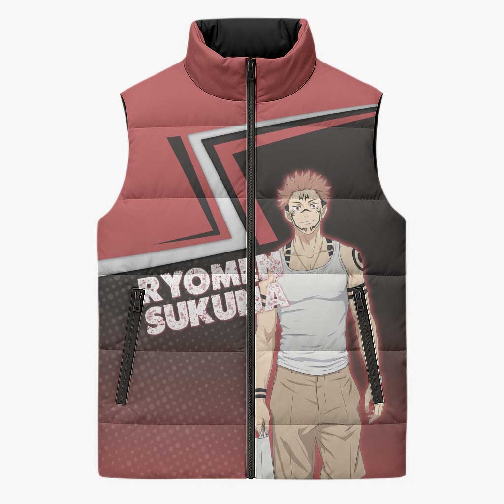 Ryomen Sukuna Sleeveless Puffer Jacket Grunge Anime Poster Style