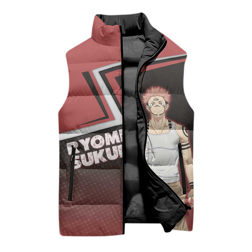 Ryomen Sukuna Sleeveless Puffer Jacket Grunge Anime Poster Style
