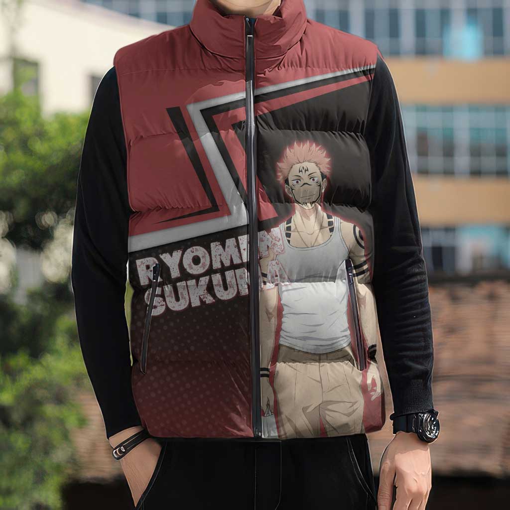 Ryomen Sukuna Sleeveless Puffer Jacket Grunge Anime Poster Style