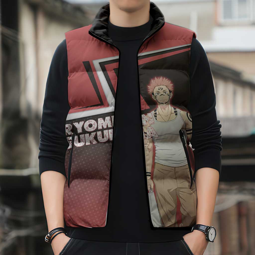 Ryomen Sukuna Sleeveless Puffer Jacket Grunge Anime Poster Style