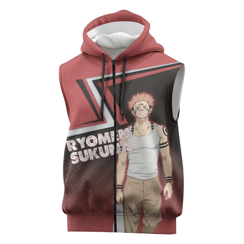 Ryomen Sukuna Sleeveless Zip Hoodie Grunge Anime Poster Style