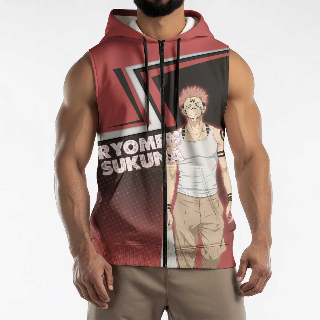Ryomen Sukuna Sleeveless Zip Hoodie Grunge Anime Poster Style