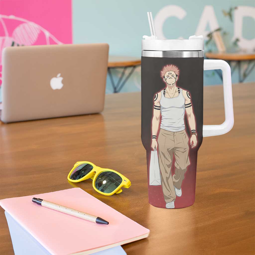 Ryomen Sukuna Tumbler With Handle Grunge Anime Poster Style
