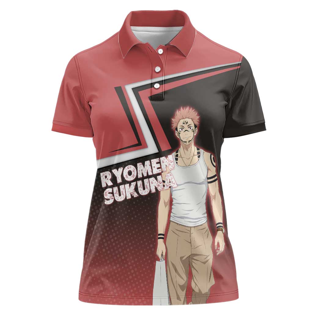 Ryomen Sukuna Women Polo Shirt Grunge Anime Poster Style