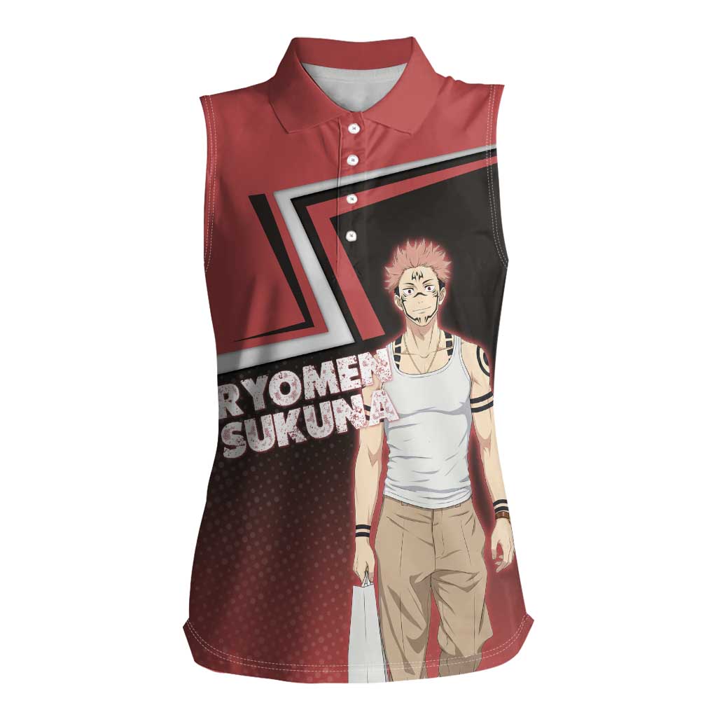 Ryomen Sukuna Women Sleeveless Polo Shirt Grunge Anime Poster Style