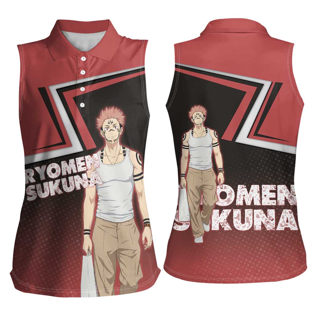 Ryomen Sukuna Women Sleeveless Polo Shirt Grunge Anime Poster Style