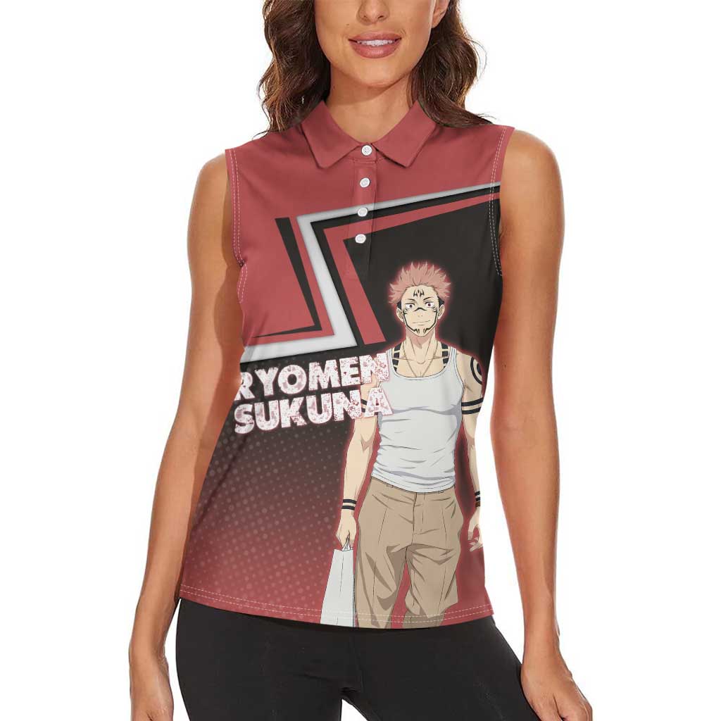 Ryomen Sukuna Women Sleeveless Polo Shirt Grunge Anime Poster Style