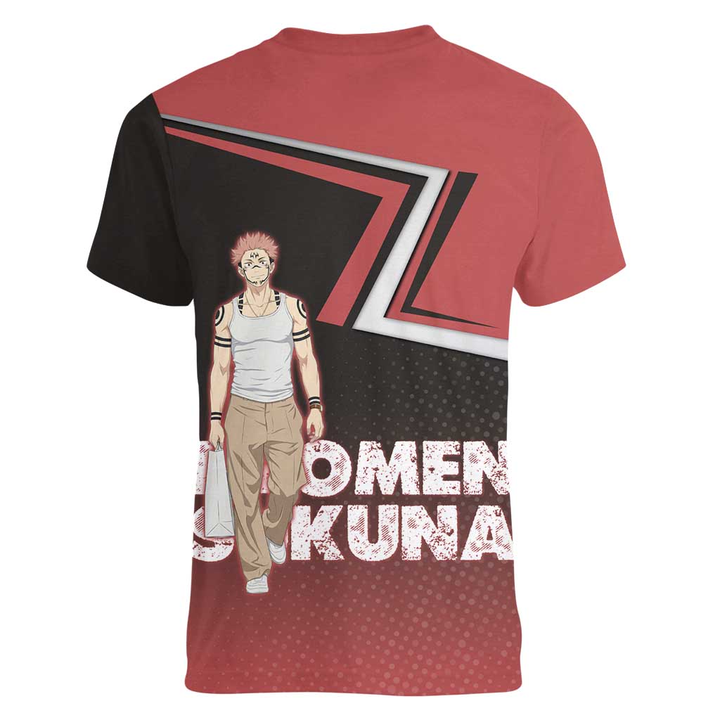 Ryomen Sukuna Women V-Neck T-Shirt Grunge Anime Poster Style
