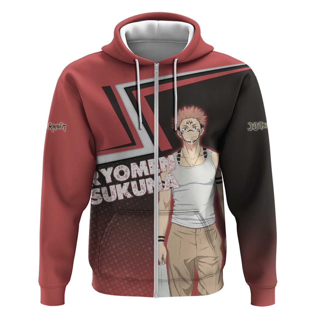 Ryomen Sukuna Zip Hoodie Grunge Anime Poster Style