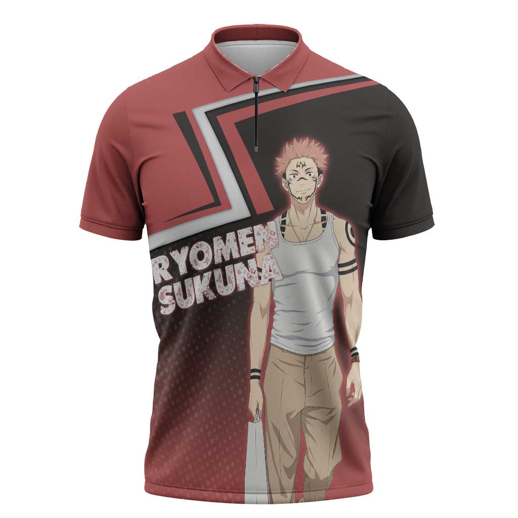 Ryomen Sukuna Zipper Polo Shirt Grunge Anime Poster Style