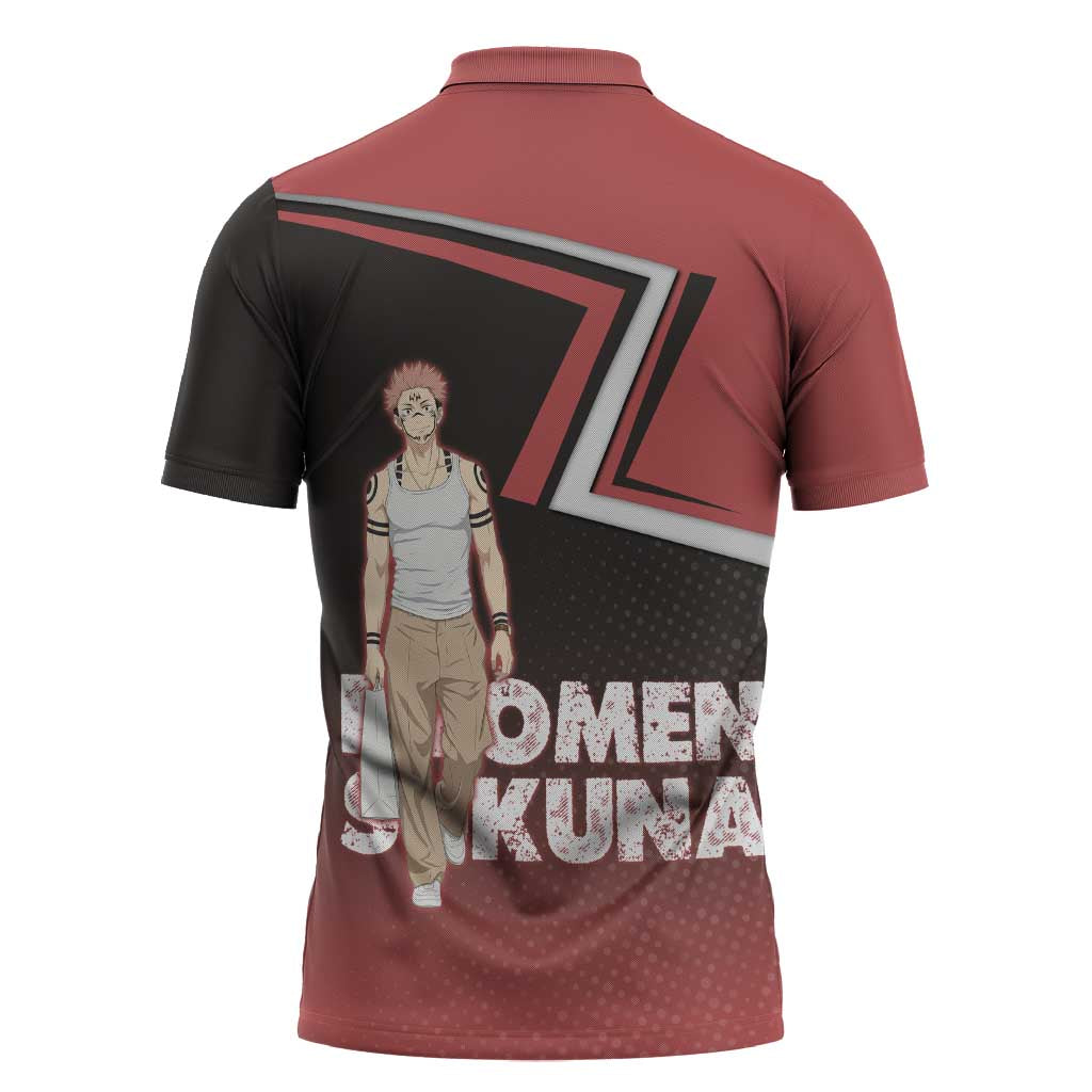 Ryomen Sukuna Zipper Polo Shirt Grunge Anime Poster Style