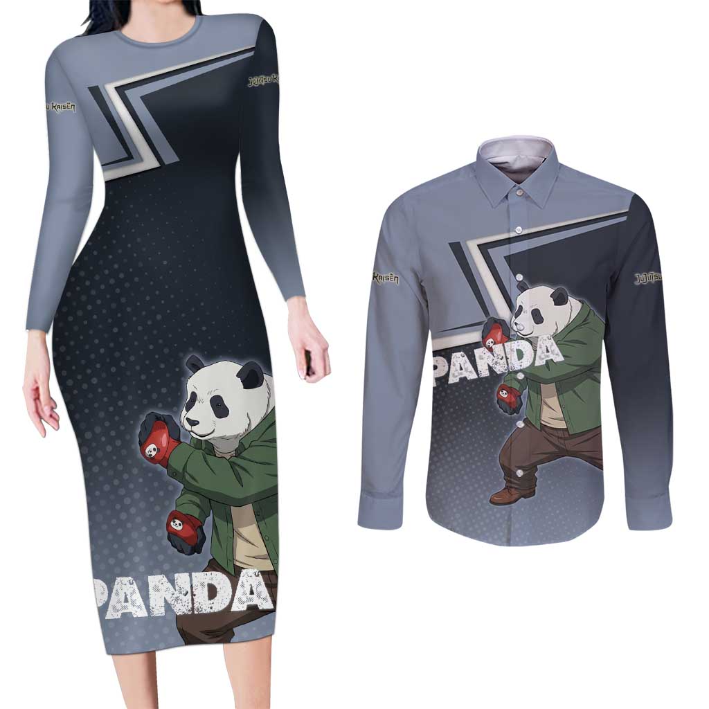 Panda Couples Matching Long Sleeve Bodycon Dress and Long Sleeve Button Shirt Urban Anime Combat Style