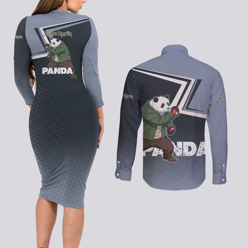 Panda Couples Matching Long Sleeve Bodycon Dress and Long Sleeve Button Shirt Urban Anime Combat Style