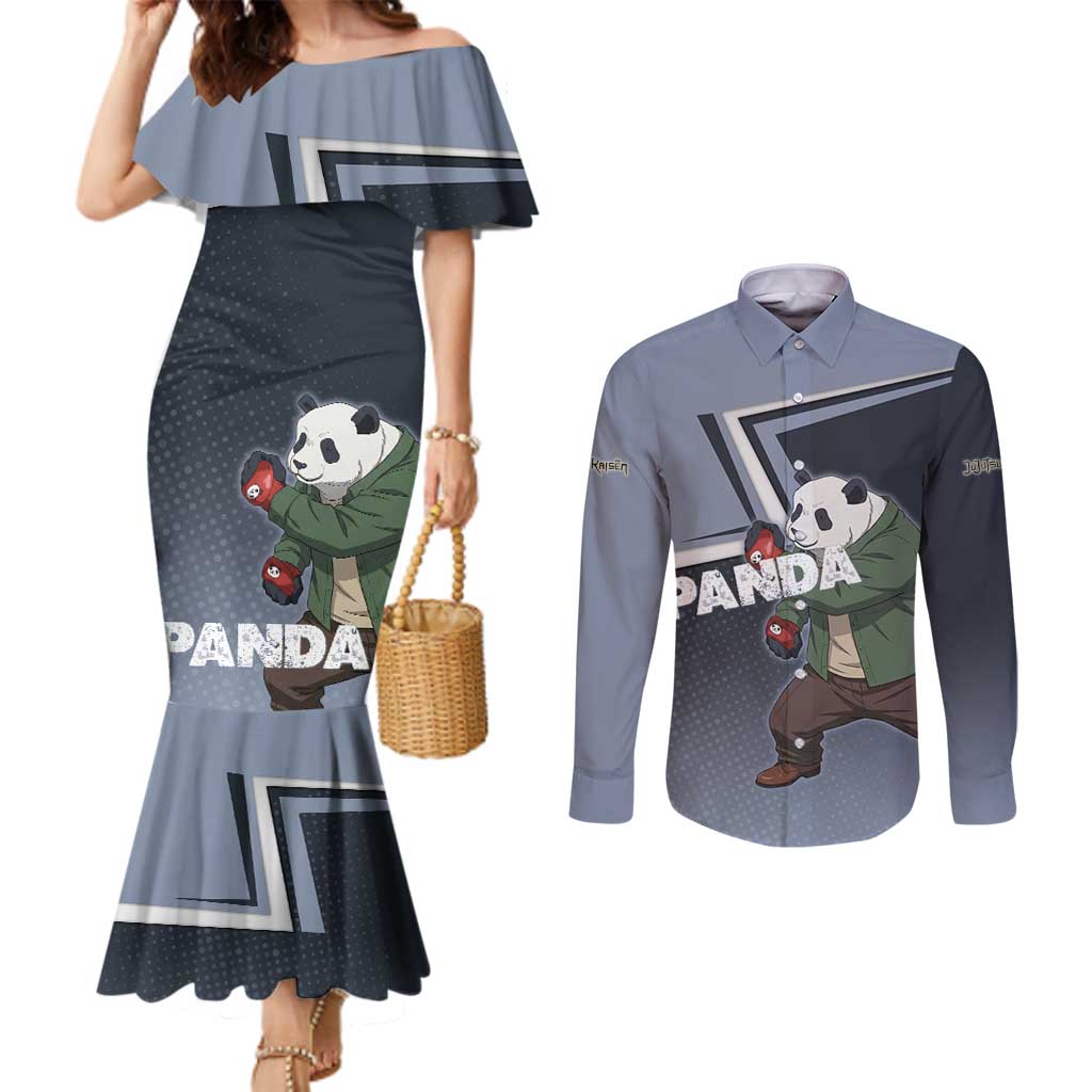 Panda Couples Matching Mermaid Dress and Long Sleeve Button Shirt Urban Anime Combat Style