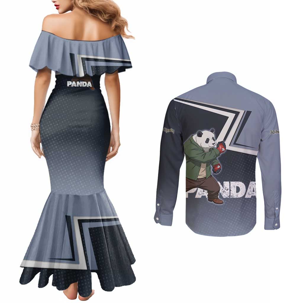 Panda Couples Matching Mermaid Dress and Long Sleeve Button Shirt Urban Anime Combat Style