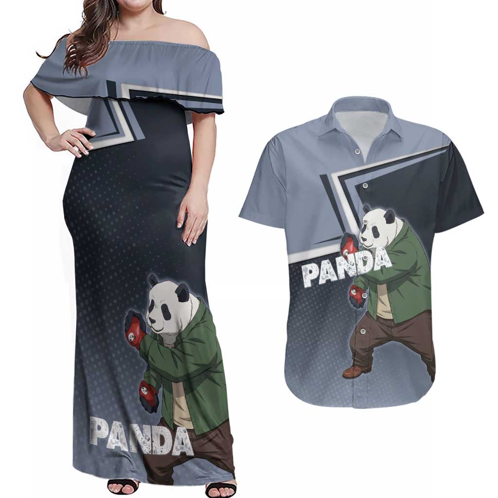 Panda Couples Matching Off Shoulder Maxi Dress and Hawaiian Shirt Urban Anime Combat Style