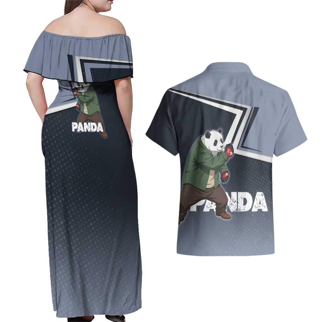 Panda Couples Matching Off Shoulder Maxi Dress and Hawaiian Shirt Urban Anime Combat Style