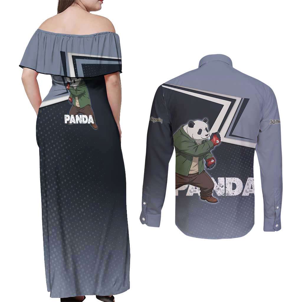 Panda Couples Matching Off Shoulder Maxi Dress and Long Sleeve Button Shirt Urban Anime Combat Style