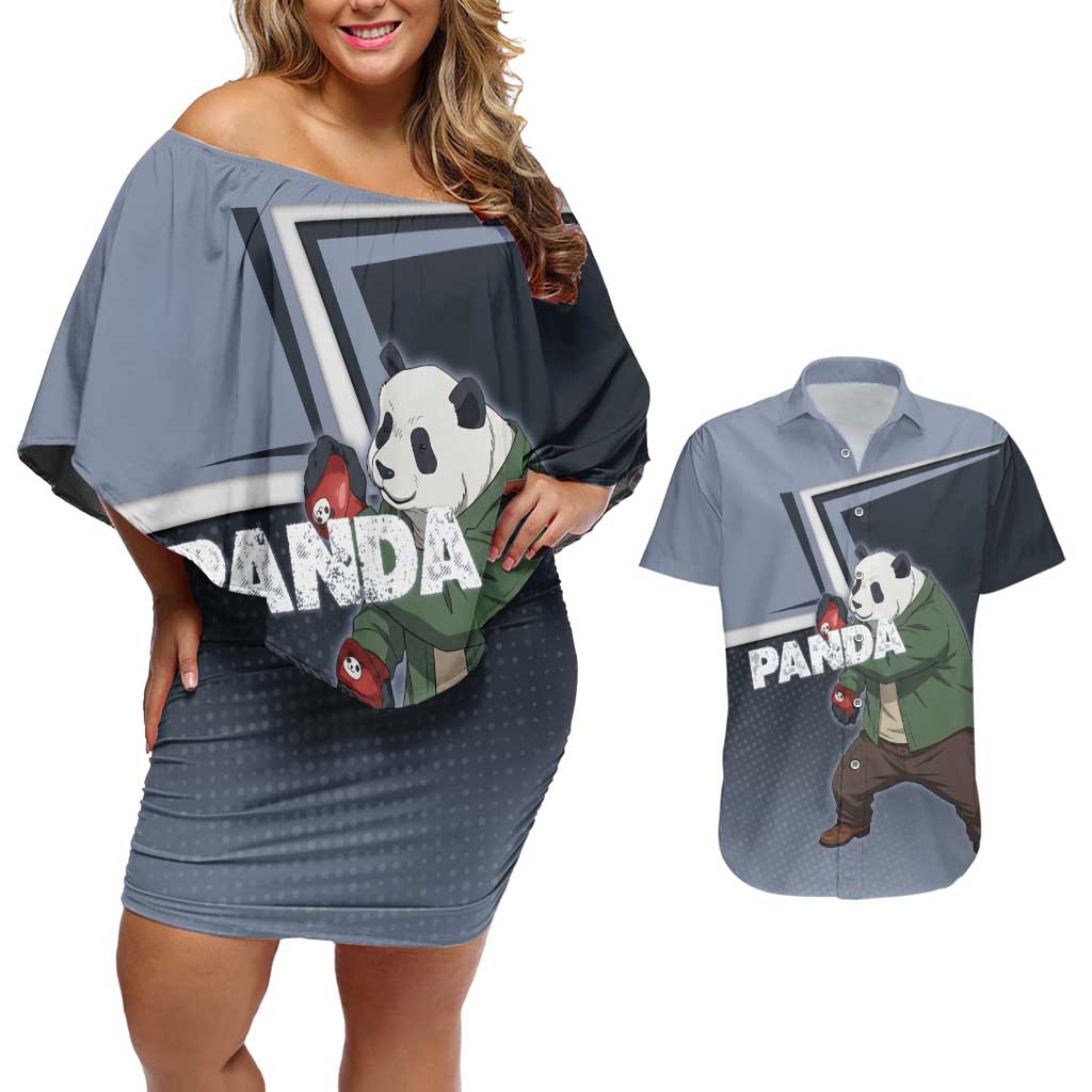 Panda Couples Matching Off Shoulder Short Dress and Hawaiian Shirt Urban Anime Combat Style