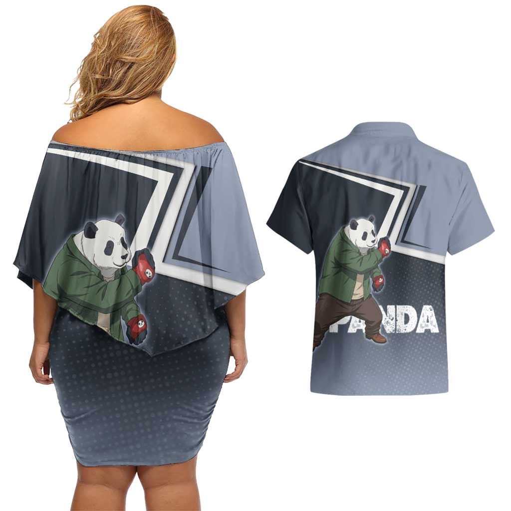 Panda Couples Matching Off Shoulder Short Dress and Hawaiian Shirt Urban Anime Combat Style