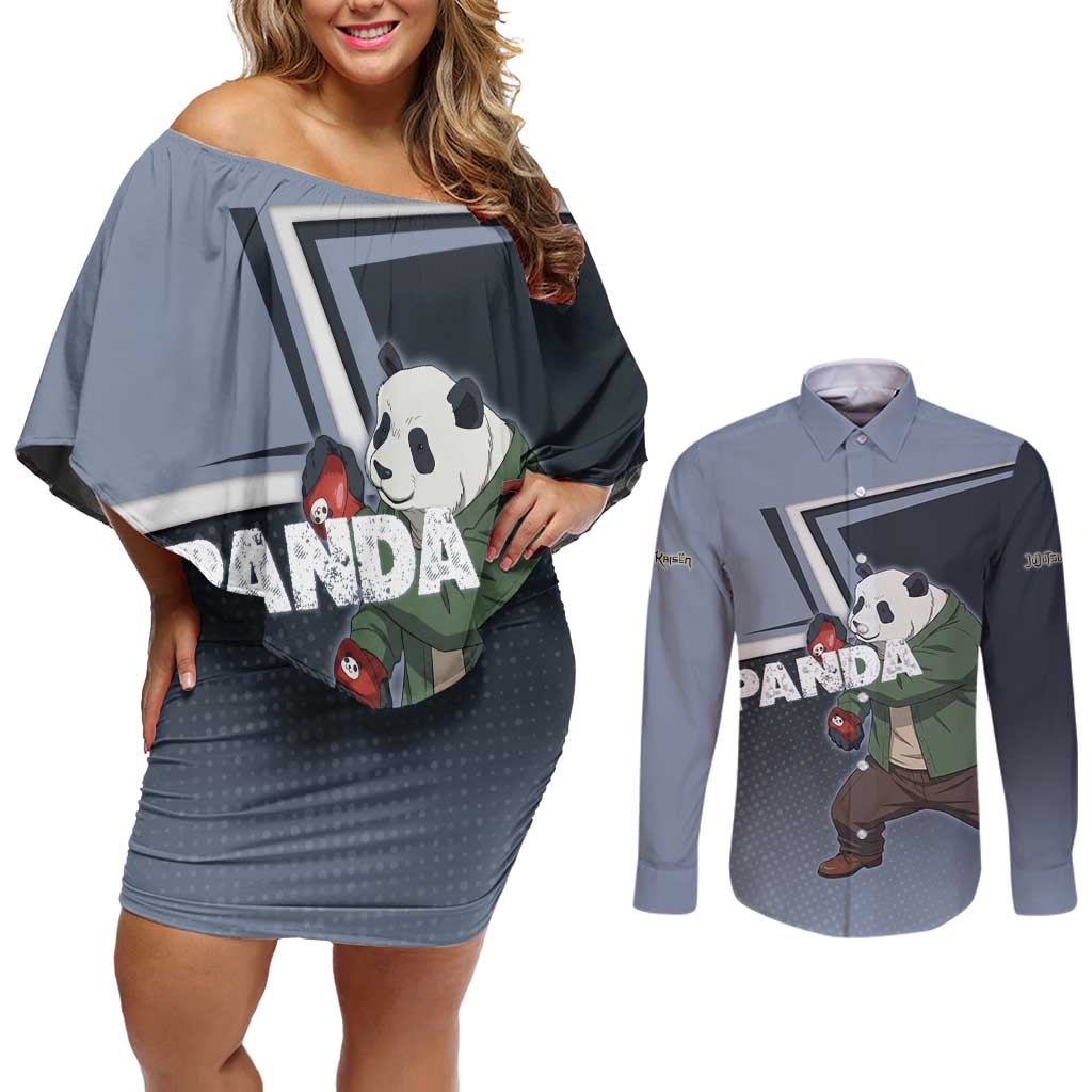 Panda Couples Matching Off Shoulder Short Dress and Long Sleeve Button Shirt Urban Anime Combat Style