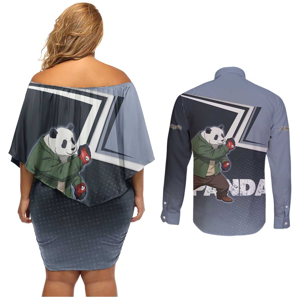 Panda Couples Matching Off Shoulder Short Dress and Long Sleeve Button Shirt Urban Anime Combat Style