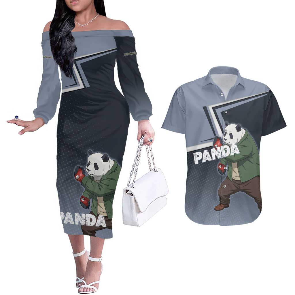 Panda Couples Matching Off The Shoulder Long Sleeve Dress and Hawaiian Shirt Urban Anime Combat Style