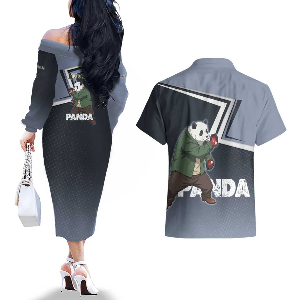 Panda Couples Matching Off The Shoulder Long Sleeve Dress and Hawaiian Shirt Urban Anime Combat Style