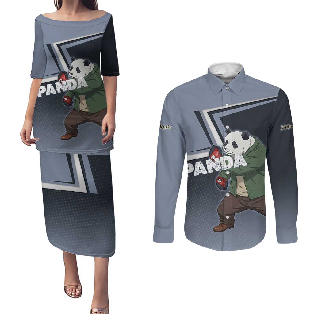 Panda Couples Matching Puletasi and Long Sleeve Button Shirt Urban Anime Combat Style
