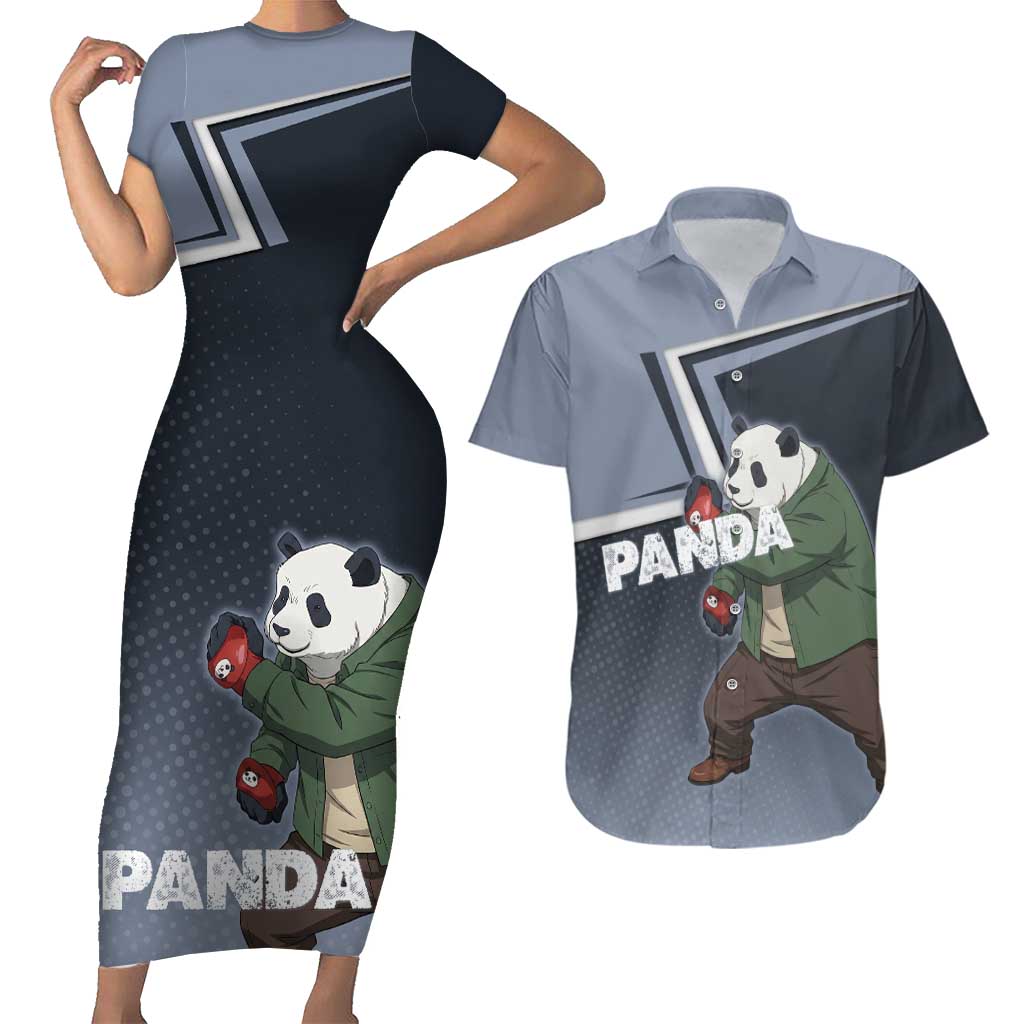 Panda Couples Matching Short Sleeve Bodycon Dress and Hawaiian Shirt Urban Anime Combat Style