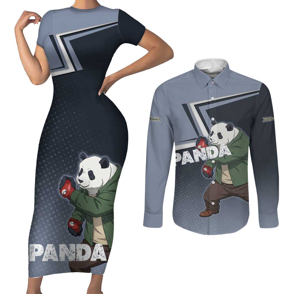 Panda Couples Matching Short Sleeve Bodycon Dress and Long Sleeve Button Shirt Urban Anime Combat Style