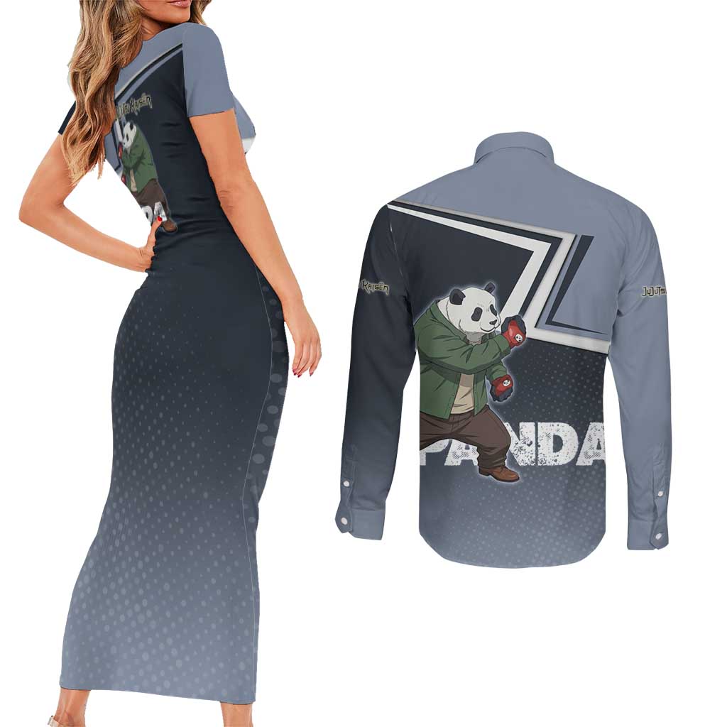 Panda Couples Matching Short Sleeve Bodycon Dress and Long Sleeve Button Shirt Urban Anime Combat Style