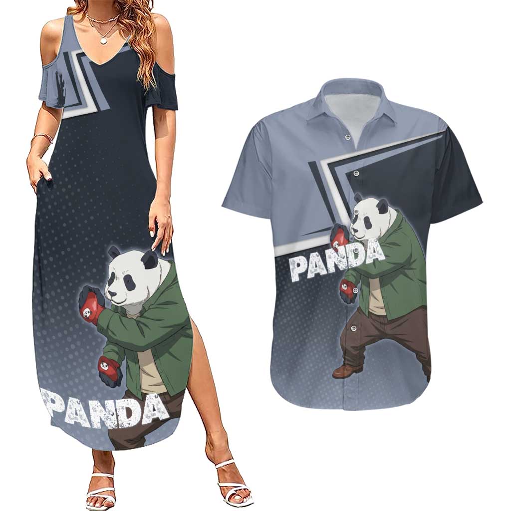 Panda Couples Matching Summer Maxi Dress and Hawaiian Shirt Urban Anime Combat Style