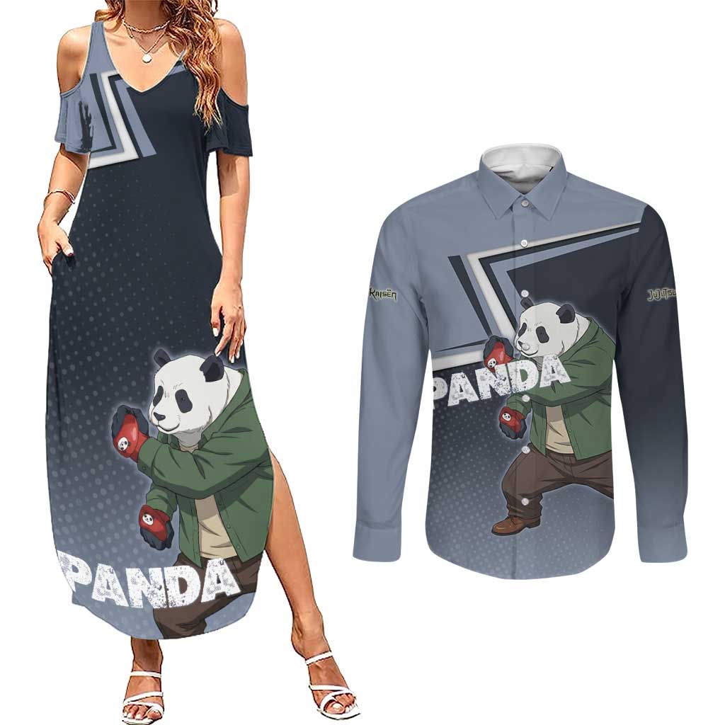 Panda Couples Matching Summer Maxi Dress and Long Sleeve Button Shirt Urban Anime Combat Style