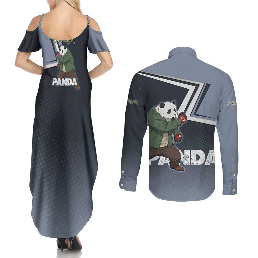 Panda Couples Matching Summer Maxi Dress and Long Sleeve Button Shirt Urban Anime Combat Style