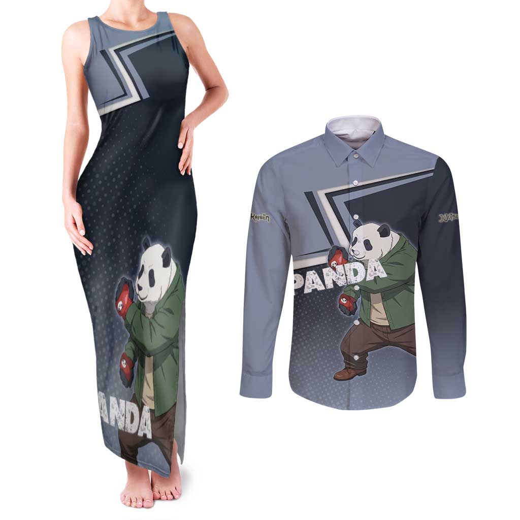 Panda Couples Matching Tank Maxi Dress and Long Sleeve Button Shirt Urban Anime Combat Style