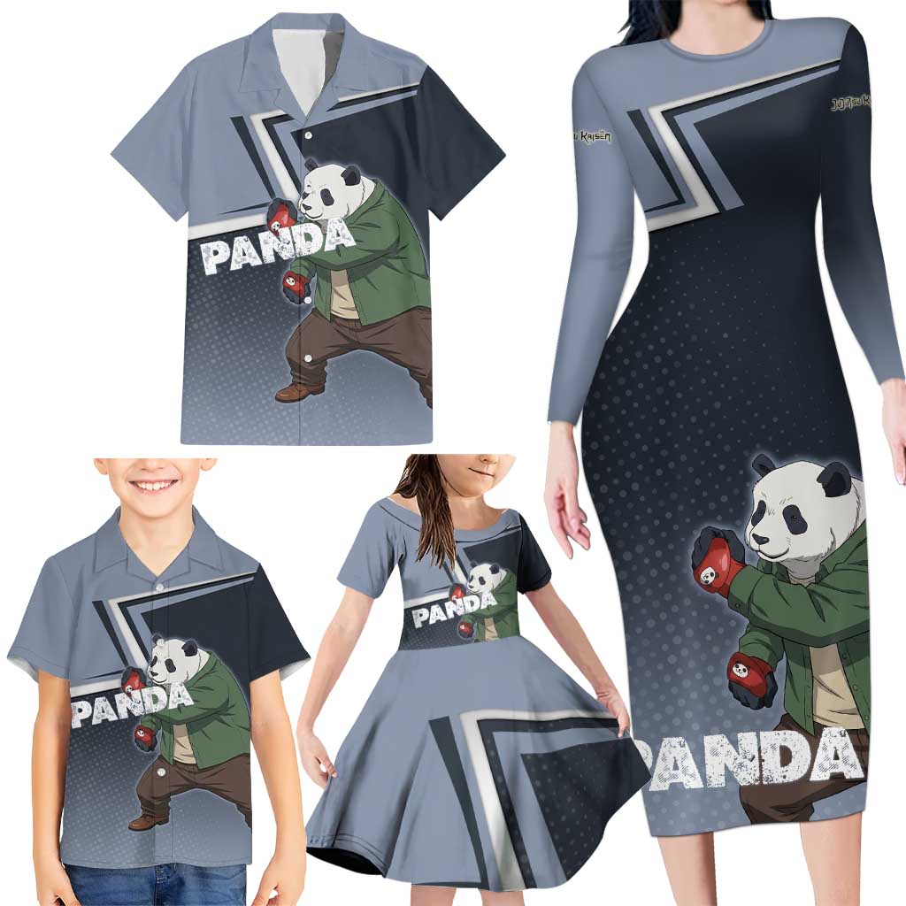 Panda Family Matching Long Sleeve Bodycon Dress and Hawaiian Shirt Urban Anime Combat Style