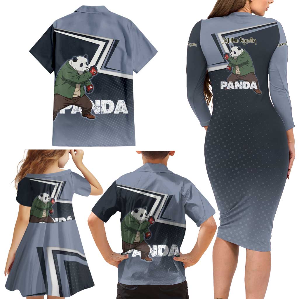 Panda Family Matching Long Sleeve Bodycon Dress and Hawaiian Shirt Urban Anime Combat Style