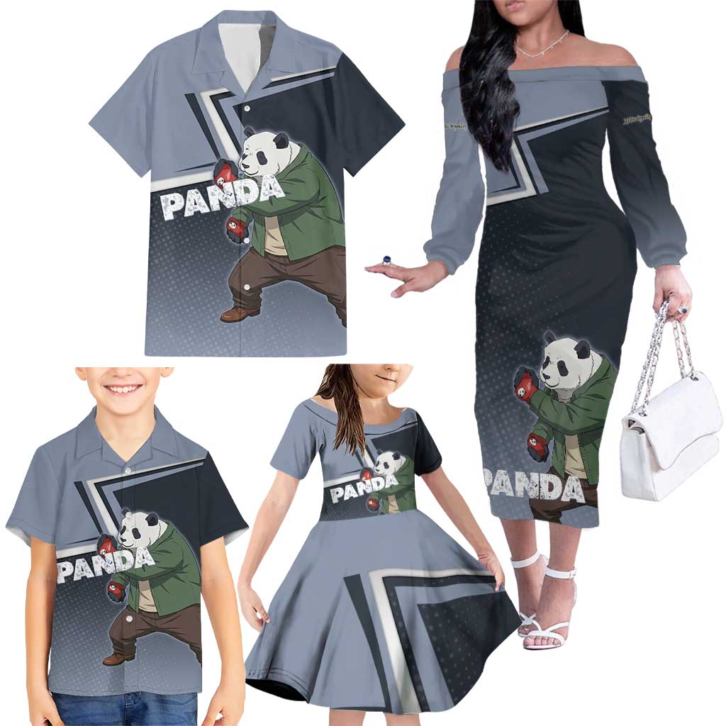 Panda Family Matching Off The Shoulder Long Sleeve Dress and Hawaiian Shirt Urban Anime Combat Style