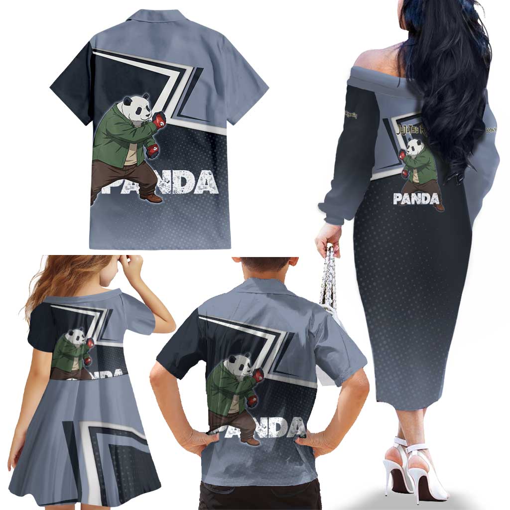 Panda Family Matching Off The Shoulder Long Sleeve Dress and Hawaiian Shirt Urban Anime Combat Style