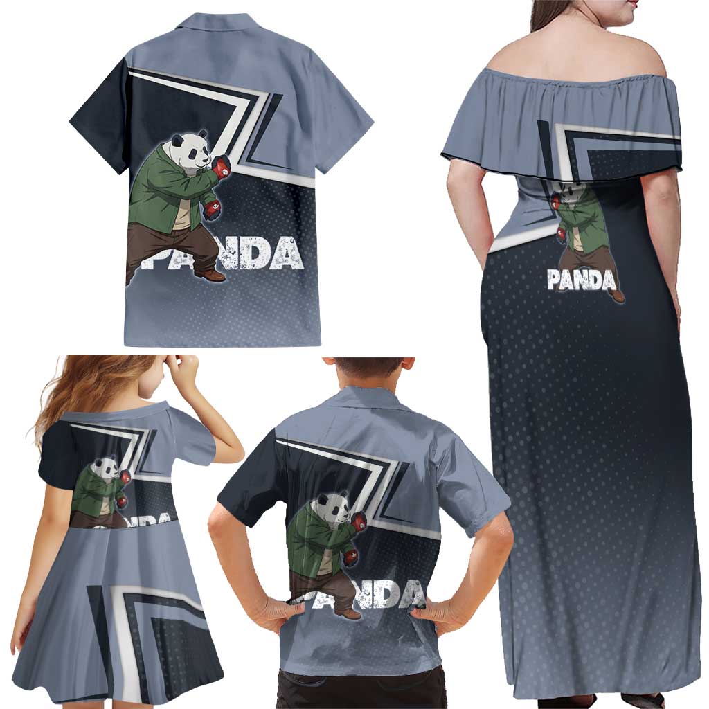 Panda Family Matching Off Shoulder Maxi Dress and Hawaiian Shirt Urban Anime Combat Style