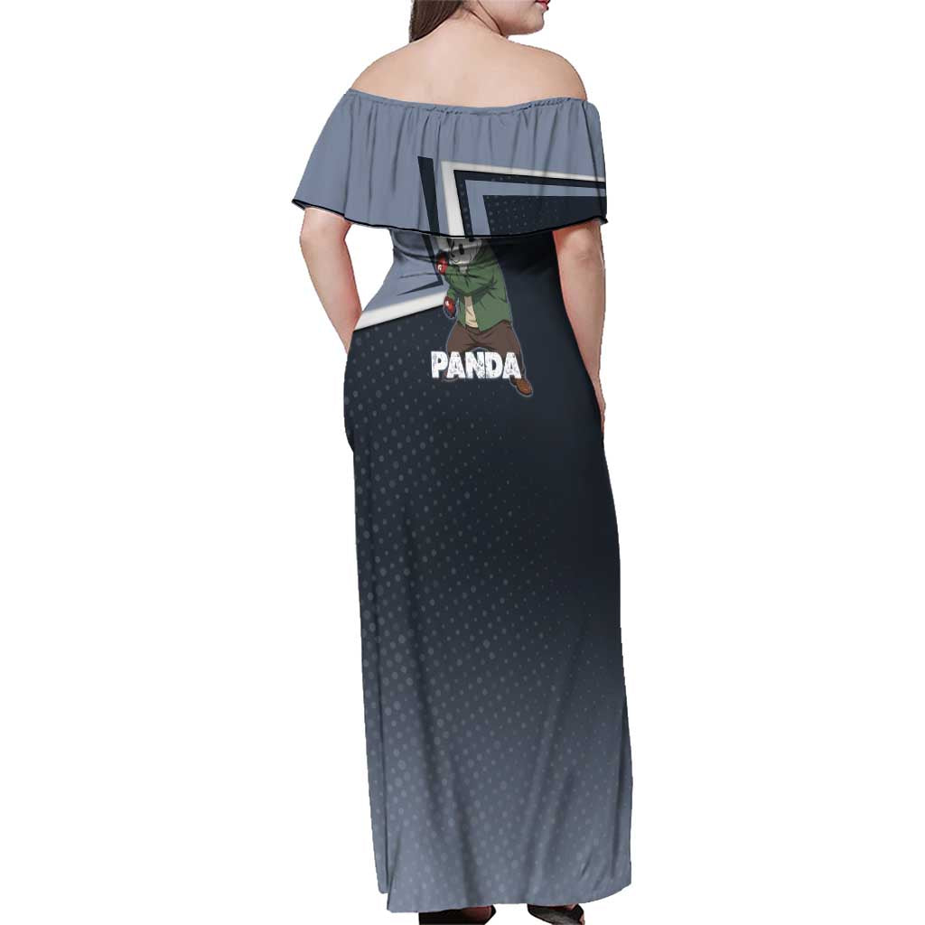 Panda Family Matching Off Shoulder Maxi Dress and Hawaiian Shirt Urban Anime Combat Style