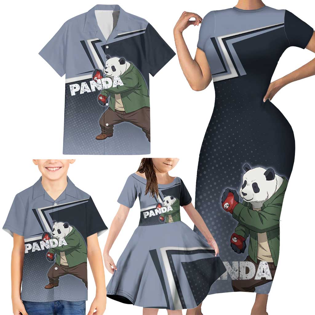 Panda Family Matching Short Sleeve Bodycon Dress and Hawaiian Shirt Urban Anime Combat Style
