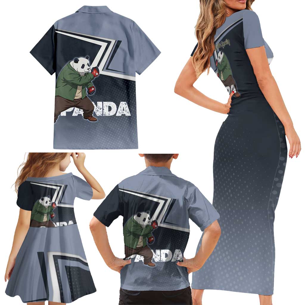 Panda Family Matching Short Sleeve Bodycon Dress and Hawaiian Shirt Urban Anime Combat Style