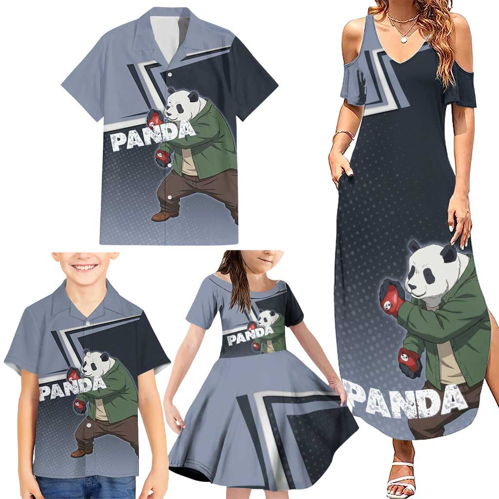 Panda Family Matching Summer Maxi Dress and Hawaiian Shirt Urban Anime Combat Style