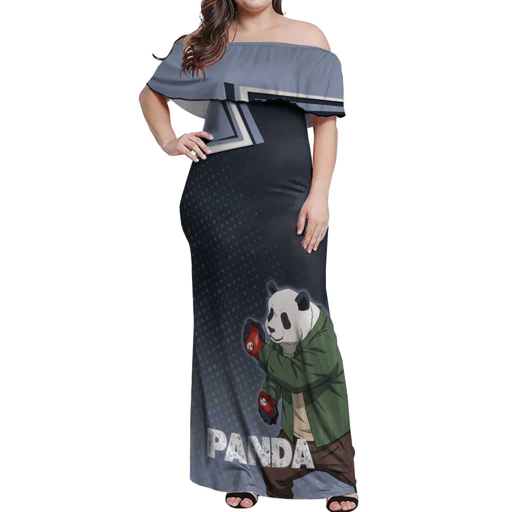Panda Off Shoulder Maxi Dress Urban Anime Combat Style