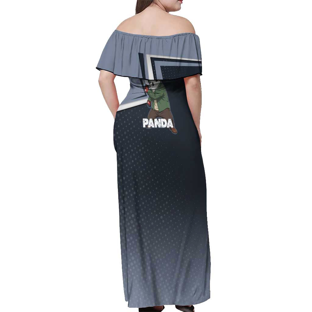 Panda Off Shoulder Maxi Dress Urban Anime Combat Style