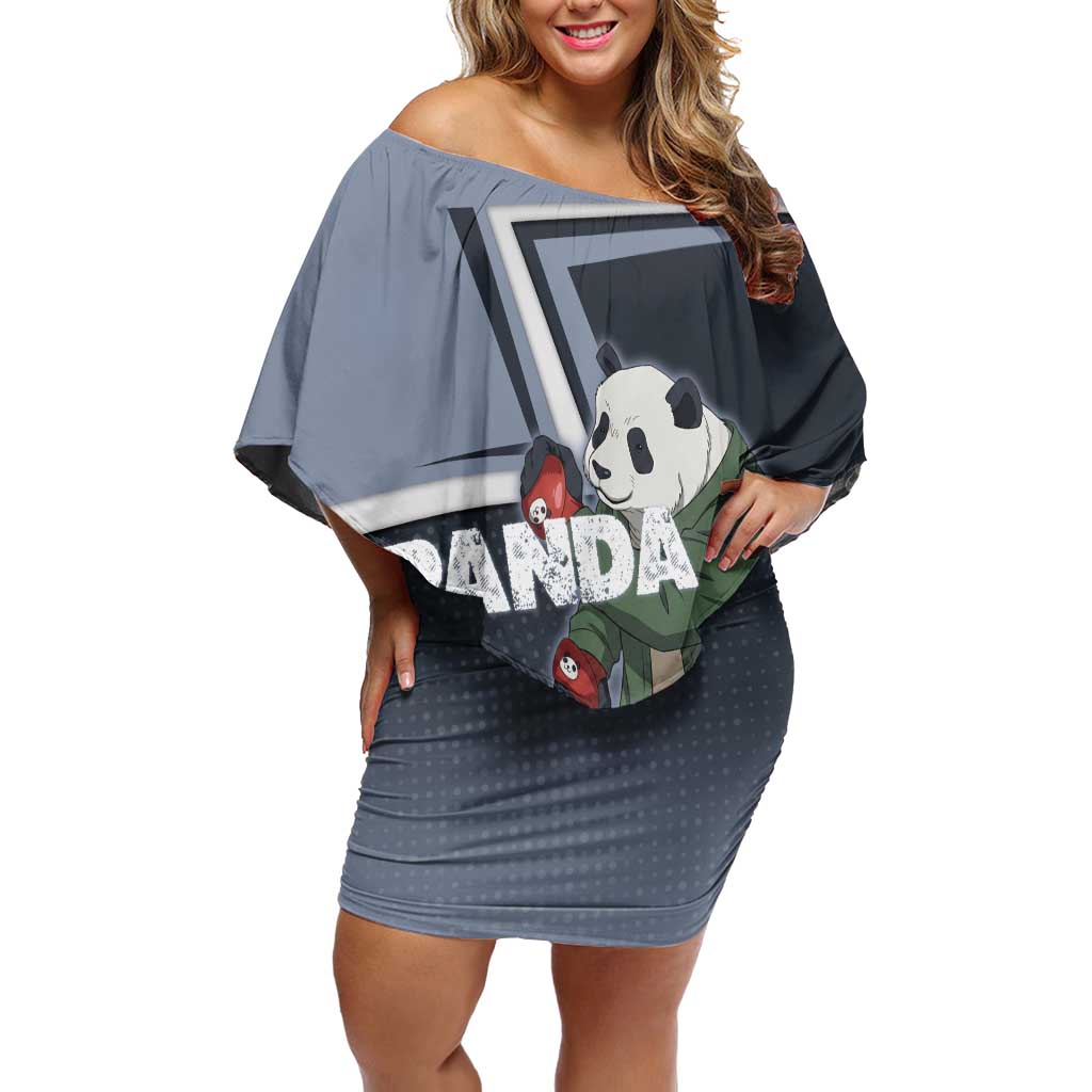 Panda Off Shoulder Short Dress Urban Anime Combat Style