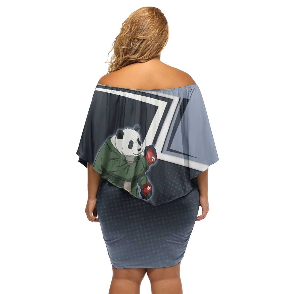 Panda Off Shoulder Short Dress Urban Anime Combat Style