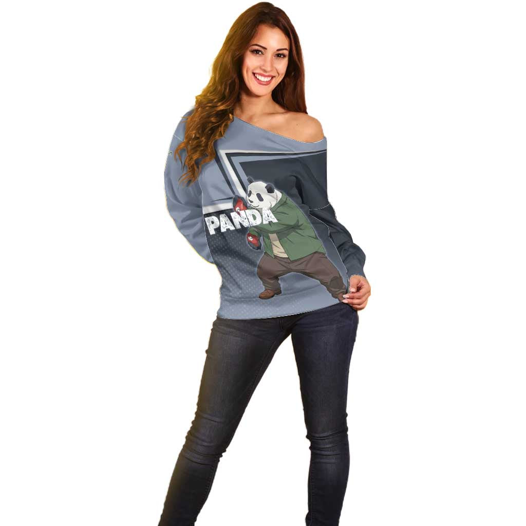 Panda Off Shoulder Sweater Urban Anime Combat Style